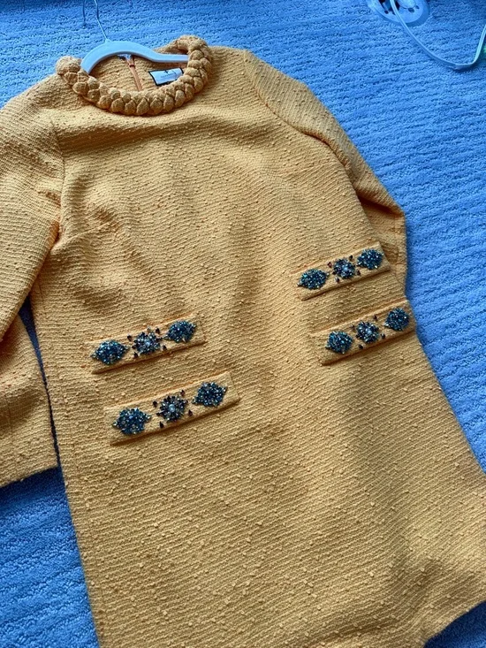 Tuckernuck Sunflower Tweed Shift with Braided Neck and Jeweled Pockets - Picture 5 of 6